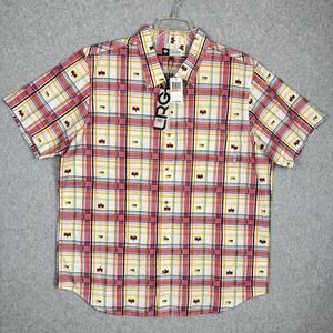 LRG Lifted Research Group Mens Short Sleeve Button Shirt Sz 3XL Red Yellow Plaid